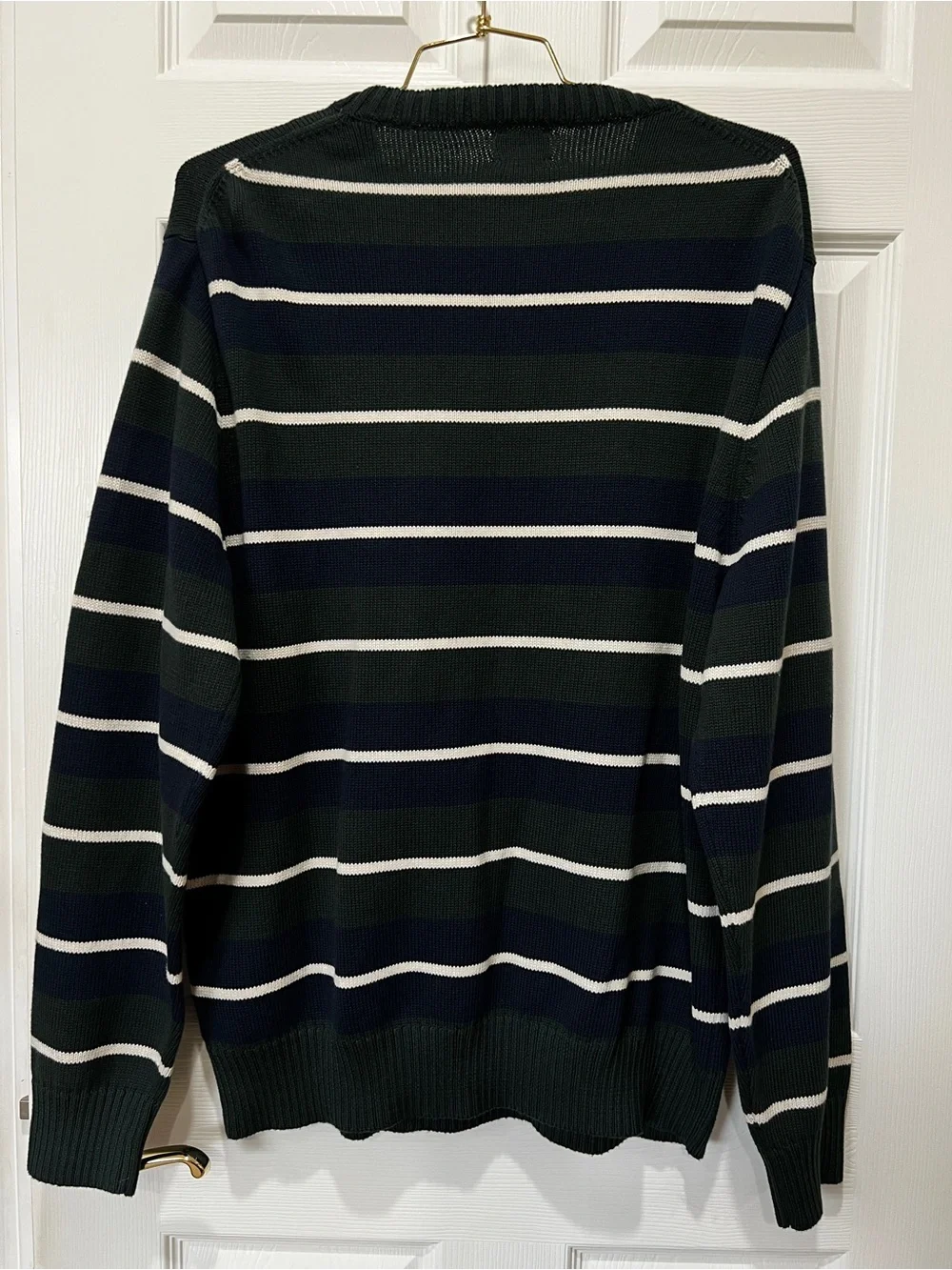 J.Crew Knit Heritage Crew Stripe Sweater Sz Large Cotton Green Navy Long Sleeve